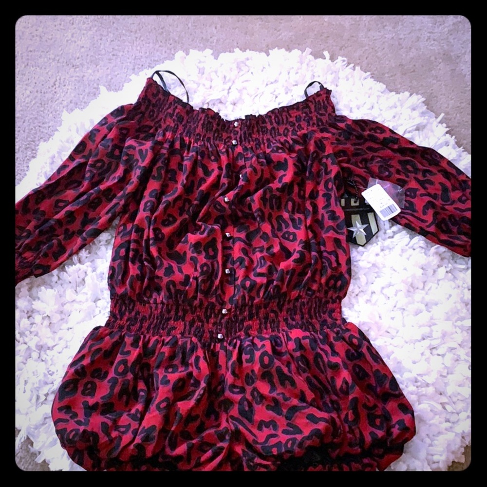 Forever 21 Red print Off the shoulder Romper